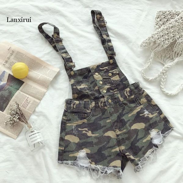 

women's shorts summer women camouflage denim overalls tassels casual ripped high waist mini short, White;black