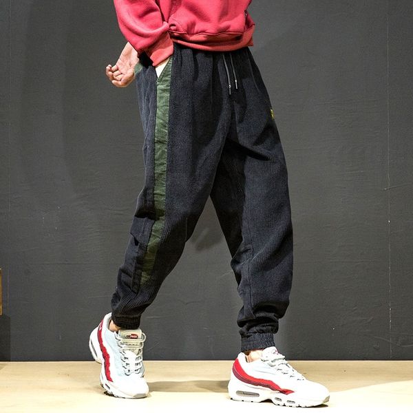 

2021 new men's fashionable corduroy hip hop pants harem harajuku joggers vintage japanese striped sweatpants streetwear clothes 7tft ah, White;black