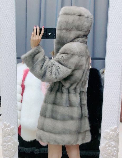 

mink women's natural coat, mainly medium long female with hood vie4, Black