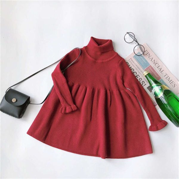 

girls' knitted princs 2020 autumn winter tongkexing baby long sve woolen drs high collar medium length f1hn, Red;yellow