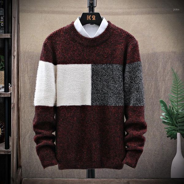 

pullover men vintage sweater men clothing 2021 japan style knitted sweater cotton geometric1, White;black