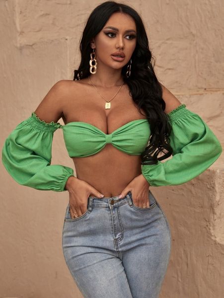 

sxy off shoulder knot front bishop sleeve 500o#, White