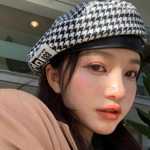 

New Women Hat French Fashion Small Fragrance Beret Korean Version Versatile Autumn and Winter British Retro Casual Women Hat, Blue;gray