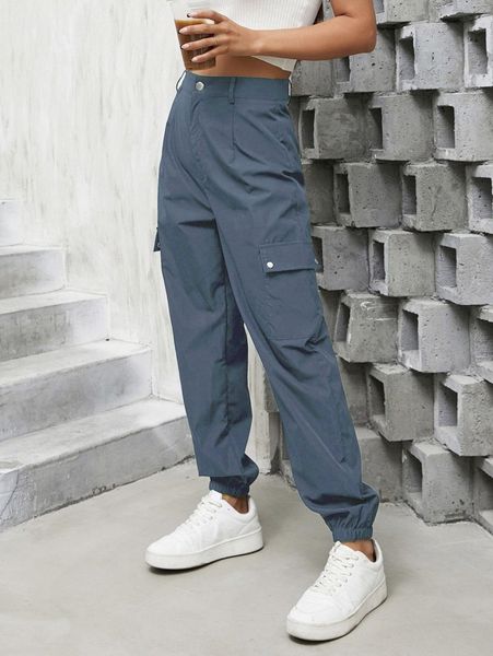 

solid cargo pants s6zi#, Black;white