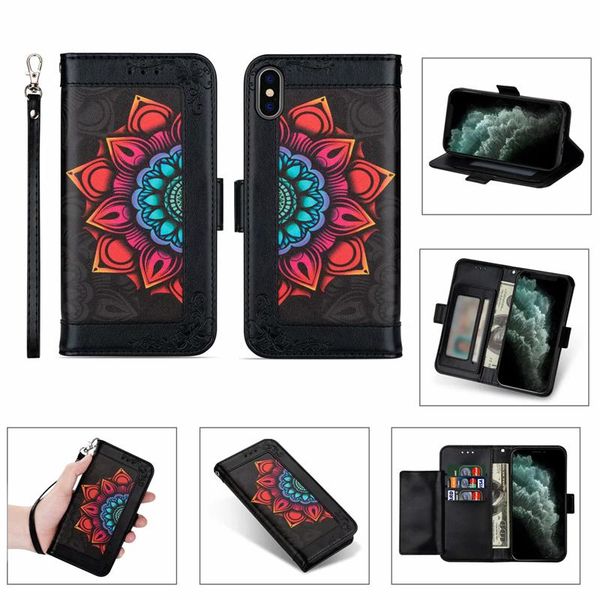 

multifunctional leather wallet case for samsung s20fe s20 fe plus note 20 ultra 10 s10 s9 4 cards slot id datura flower holder cover lanyard
