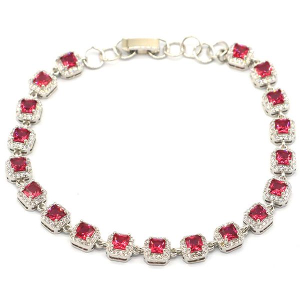 

6x6mm beautiful 12.3g pink raspberry rhodolite garnet green emerald cz ladies wedding silver bracelet 7.0-9.0inch, Black