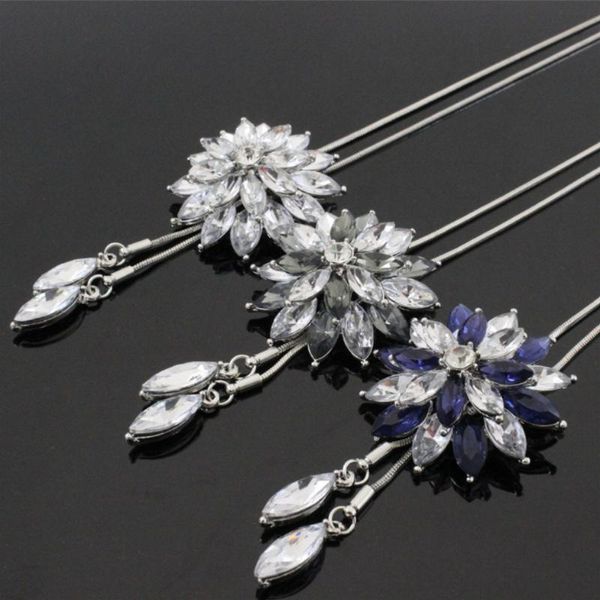 

pendant necklaces sweater necklace snow shape white blue gray crystal petal silver plated metal snake chain