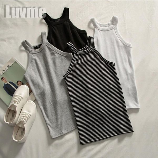 

basic solid t shirts women slim halter neck off-shoulder camisole tees summer female tanks sleeveless1, Black;white