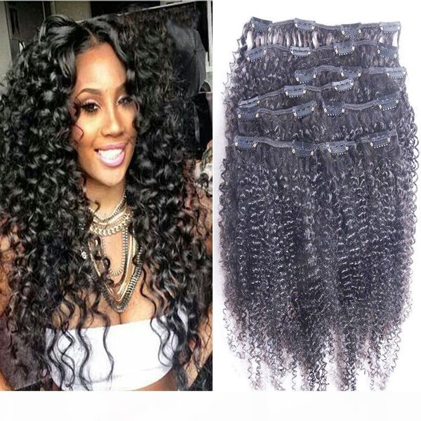 

natural hair clip extensions brazilian afro kinky clip in extensions 8pcs 100g human hair clip in extensions, Black;brown