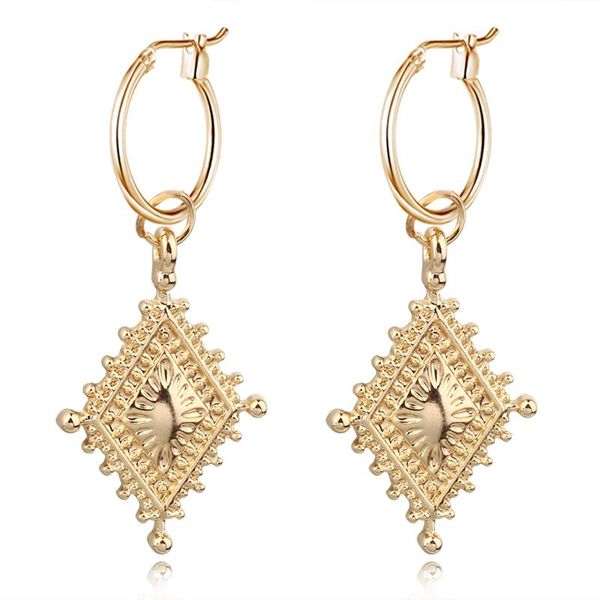 

hoop & huggie 1pair euroepan gold color rhombus pendant earrings for women punk geometric circle earings female e51, Golden;silver