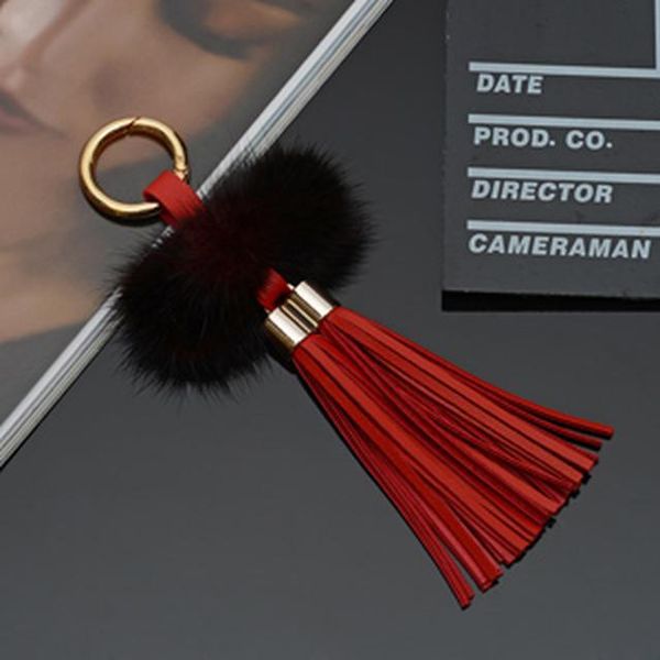 

new leather tassels with mink fur ball key chain with two tassels for car keychain bag key ring jewelry eh815 h sqclti, Silver