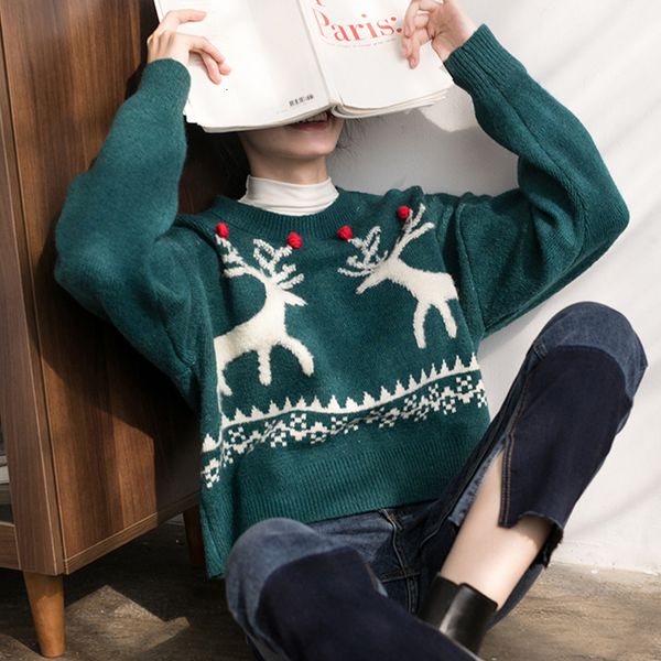 

new spring reindeer embroidered ladys neck long sleeve female knit jumpers sweater ukq2, White;black