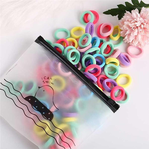 

100 pcs/pack colorful elastic hair bands child kids hair holders cute rubber band elastics accessories for girl rope1, Slivery;white