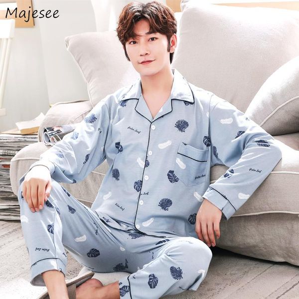 

men pajama sets autumn print turn-down collar soft comfortable sleepwear male long sleeve homewear fashion simple home clothes, Black;brown