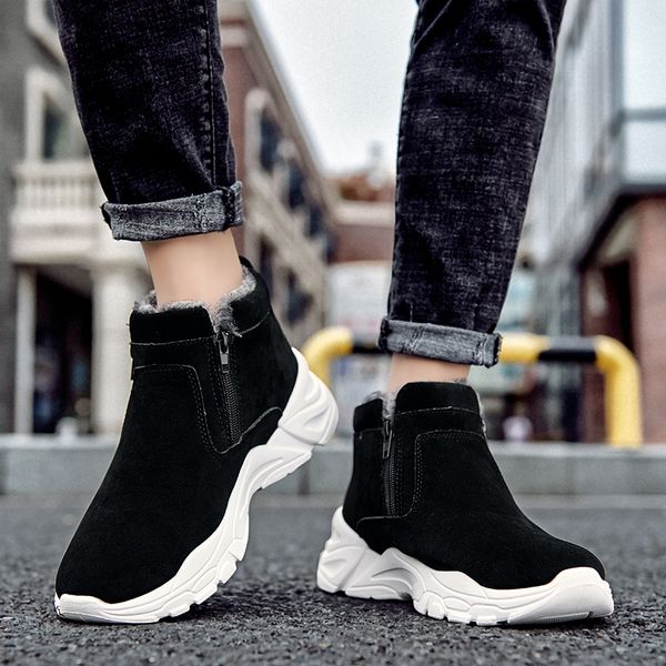 

newly winter shoes men snow boots warm fleece lined zipper ankle boots hiking casual shoes mens martin boots, Black