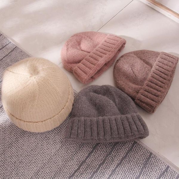 

hat cotton blends solid warm soft hip hop knitted hats female winter caps women's skullies beanies for girl all-match, Blue;gray
