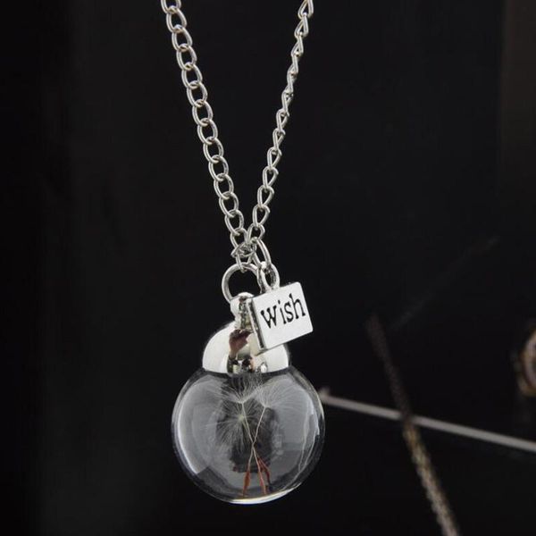 

chains simple dandelion glass ball pendant necklace women geometric love heart oval fashion jewelry, Silver