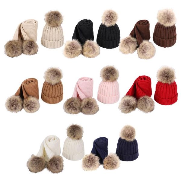

hats, scarves & gloves sets 2pcs children knitted beanie hat scarf set infant baby fake ball pom cap 85wb, Blue;gray