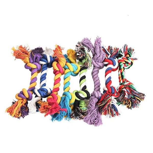 

factory price durable 2020 pets cotton chews knot colorful braided bone rope 18cm funny dog cat toys