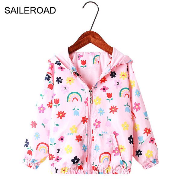 

saileroad pink floral fashion girl outwear kids clothing children girl clothes jacket with zipper girl coat hooded trench coat 201118, Blue;gray