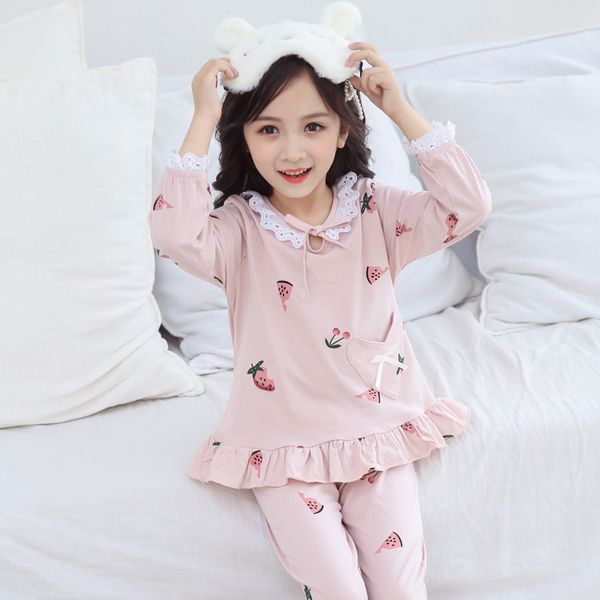 

girls' pajamas princess soft cotton children's long sleeve home clothes pajama sets set and pants girl 6 pijama birthday 201104, Blue;red