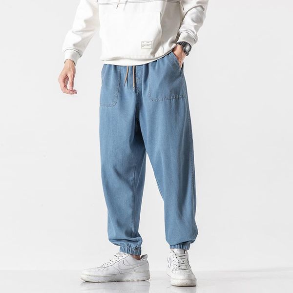 

2020 jeans men loose ripped jeans mens streetwear cargo denim pants ankle length trousers male casual joggers harem pants1, Blue