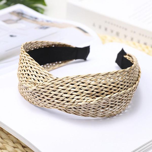 

bohemian cross knotted hairband lady straw weaving hair hoop fashion wide-brimmed women headband solid color vintage headdress q bbyugv