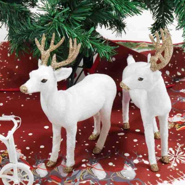 

christmas decorations decoration plush simulation white reindeer standing xmas elk deer dolls home party