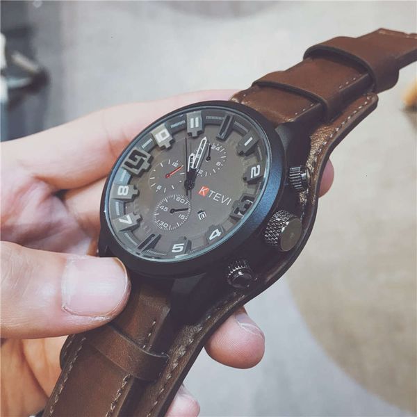 

china trend police movement watch men's tiktok korean character student vibrato special soldier large dial waterproof man watch, Slivery;brown