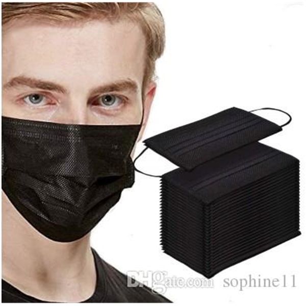 

3 50pc black face protective mask disposable layers filter earloop non woven mouth masks in stock fast shipping 2020 hot