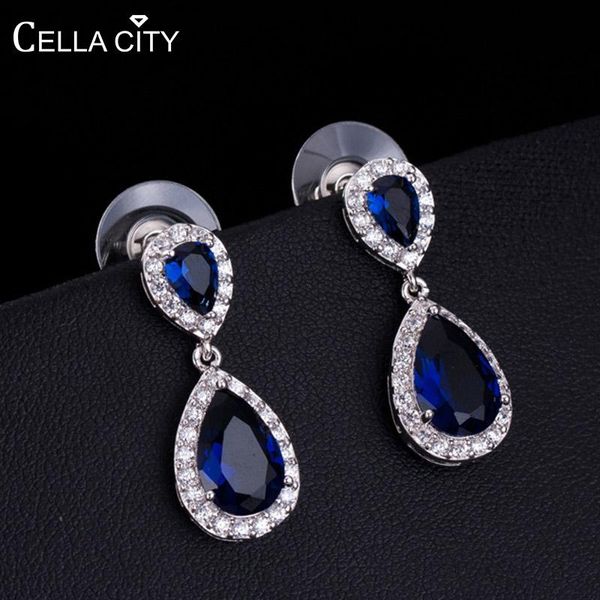 

cellacity trendy silver 925 earrings for women fine jewelry water drop shaped gemstones party ruby sapphire emerald ear drops