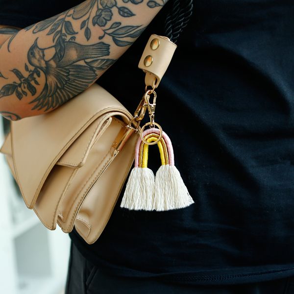 

gold handmade boho rainbow tassel keychain bag hangs key holder fashion jewelry gift will and sandy new, Slivery;golden