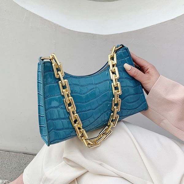 

crocodile pattern bag zipper handbags new fashion texture embossed lacquer shoulder bag simple and small square bags for women
