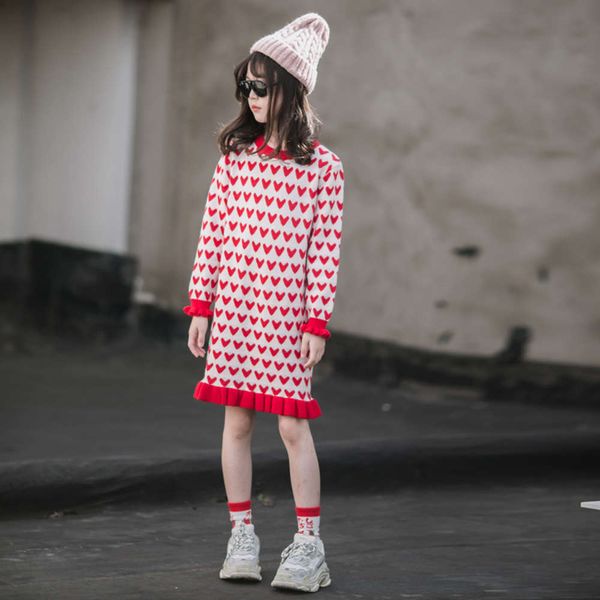 

autumn drs and parent girls sweater child thickened long sve children's princs winter skirt red 2020 new ob182gyjbsva, Red;yellow