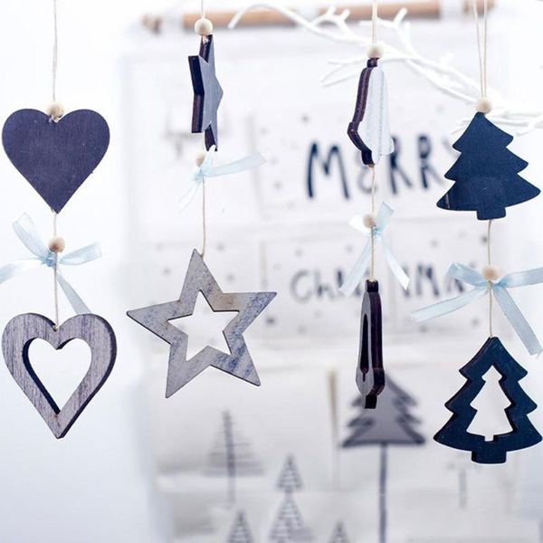 

4Pcs/Set Wooden Christmas Tree Star Heart Bell Pendant Hanging Ornaments Decor