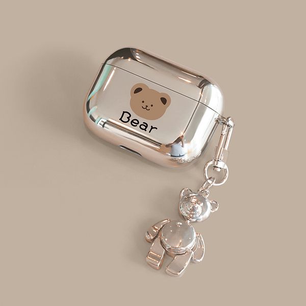 

earphones electroplating cartoon bear doll keychain metal tide brand cute and delicate creative chain earphone pendant gift