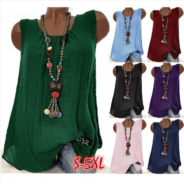 

плюс размер винтажные белья хлопчатобумажные блузки рубашки женские топы лето o шеи без рукавов без рукавов свободные блюсас 7 цветов s 5xl, White