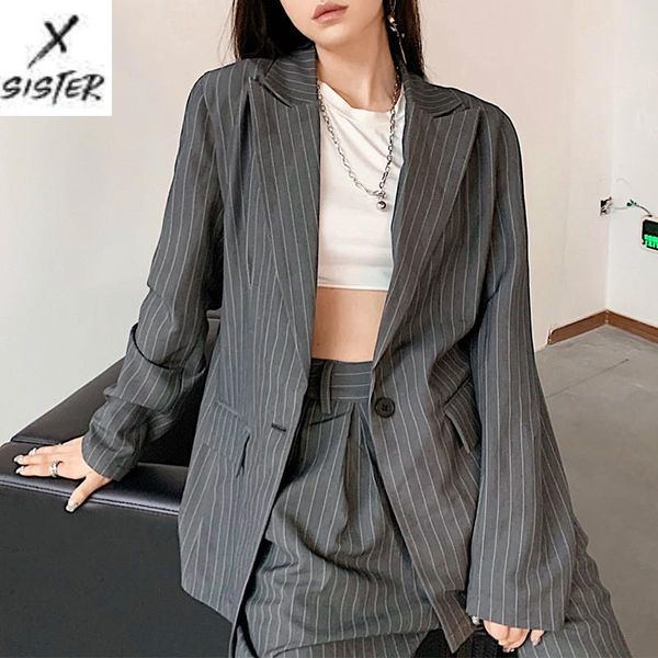 

2021 spring new women's street style handsome mid-length one button striped suit female temperament casual jacket, White;black