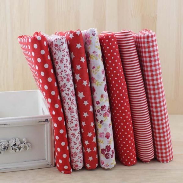 

7шт красный хлопчатобумажный пэчворк ткани для diy швейные текстильные текстильные текстиль tilda doll clearting ткань 50cmx50cm, Black;white