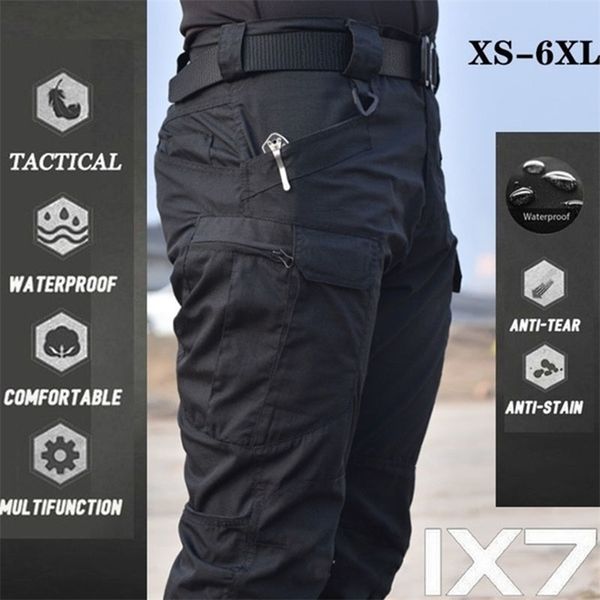 

s-6xl men casual cargo pants elastic outdoor hiking trekking army tactical sweatpants camo military combat multi pocket trousers 201110, Black