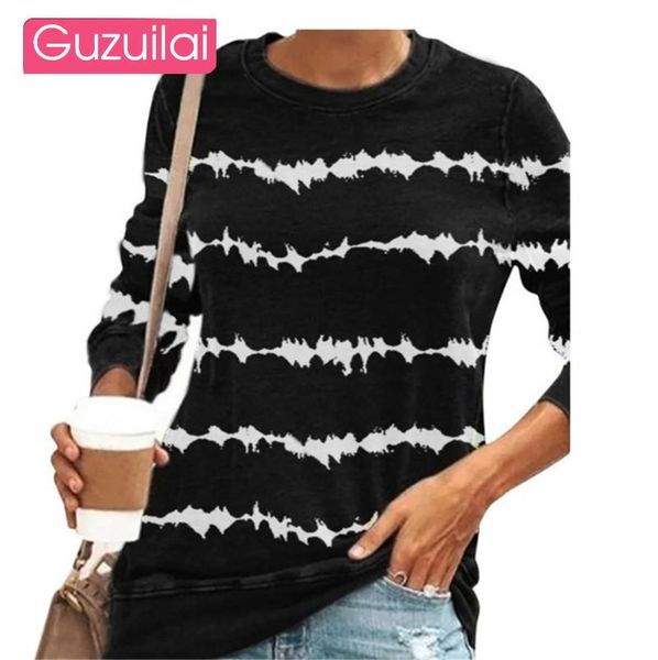 

guzuilai autumn and winter new cross-border foreign trade women's clothing tie-dye striped long-sleeved women, Black