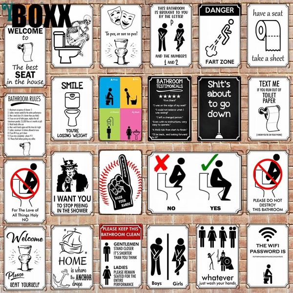 

bathroom rules plaque metal vintage funny toilets tin signs wall bar restaurant home art decor vintage poster