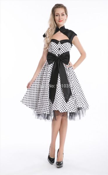 

r1019 rockabilly dress 50s white black polka dot retro dress size 8 24 drop shipping good quality, Black;gray