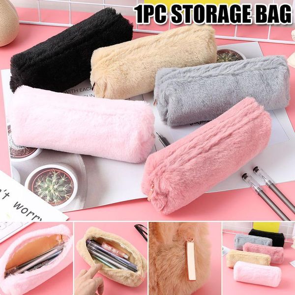 

large capacity pencil case plush pen storage zipper pencil case office organizer stationery bag cosmetic bag h-q bbywvy