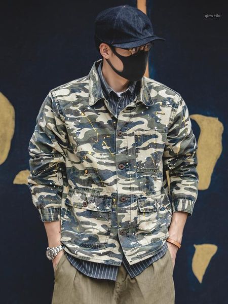 

men's jacket men's camouflage jacket retro ami kakji multi-pockets spring and autumn work clothes men1, Black;brown