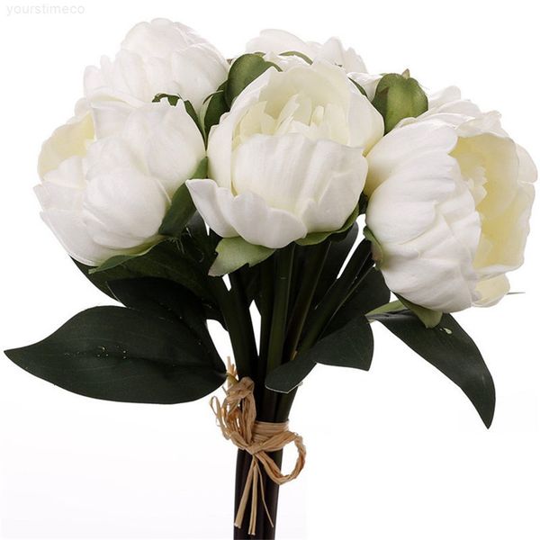 

white pink heads bridal bouquet artificial peony real touch flowers home wedding party decoration supplies
