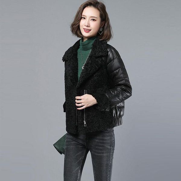 

oversize parka 2020 winter women short down cotton coat fashion stitching imitation lamb wool jacket female loose warm overcoat, Black