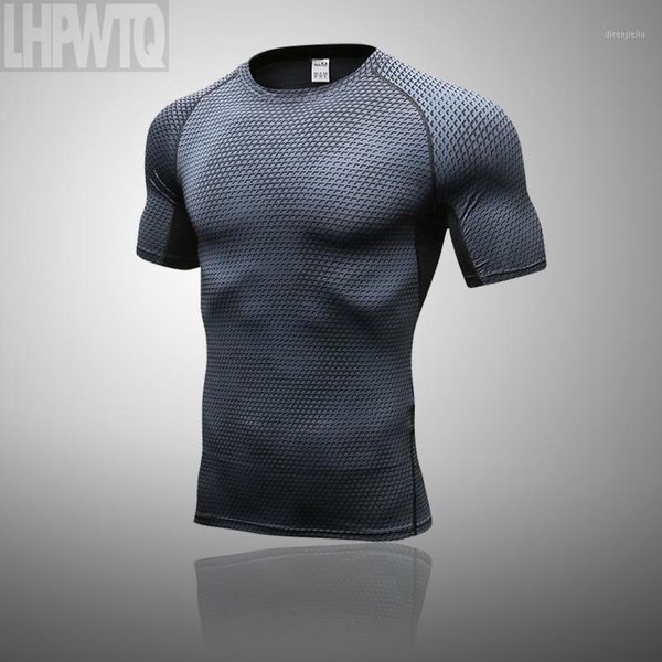 

2020 new running shirt compression gym fitness men t-shirt brand clothing sports t shirt male short sleeve running t1, Black;blue