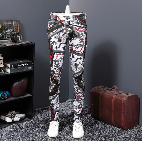 

autumn spring new european and american fashion printed jeans lazer pants 4n6k, Blue