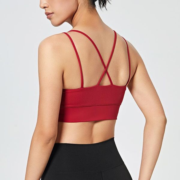 

beautiful back sports underwear women's fitness running wear yoga clothes vest type shockproof bra cross thin shoulder belt, White;black